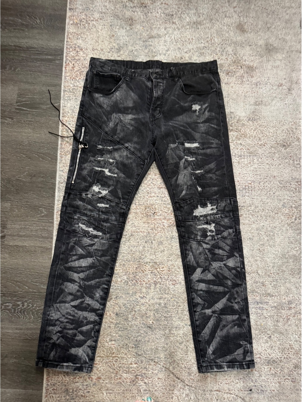 DOPE Black Distressed Moto Jeans Size 36 Zip Detail